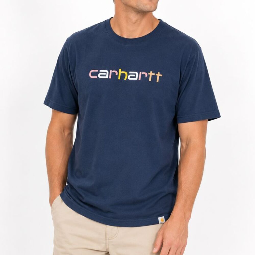 Carhartt Logo Graphic T Shirt Men 2XL Navy Relaxed Fit Cotton Embroidered Logo